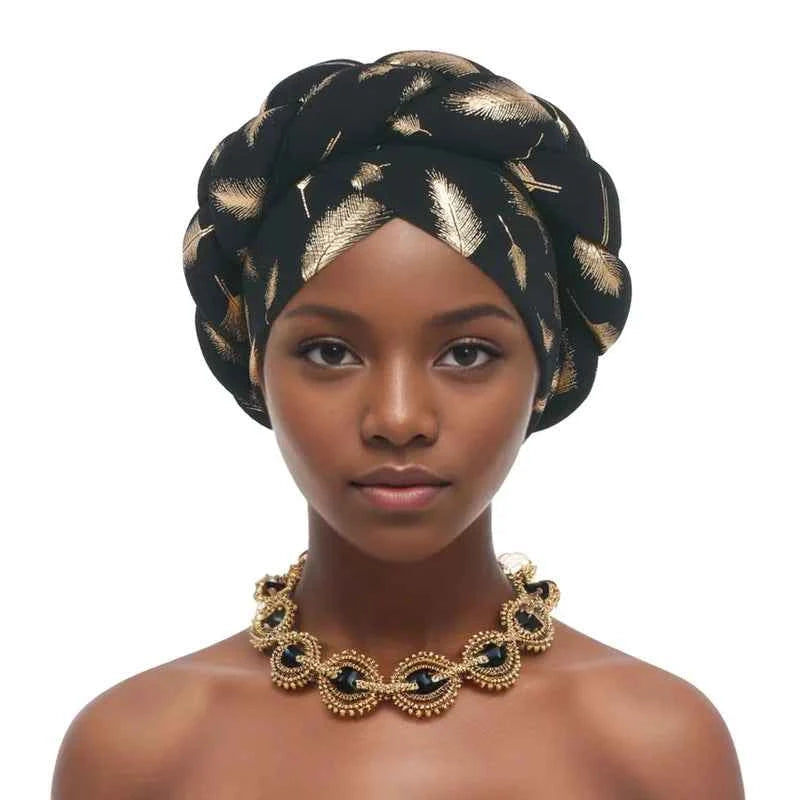 Bronzing African Headtie Braid Turban Caps for Women Nigeria Wedding Geles Party Headgear Headpiece Auto Gele Female Head Wraps