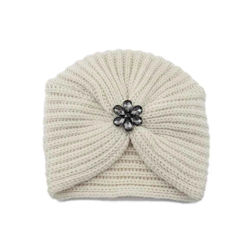 Fashion Winter Warm Hijab Caps Soft Thick Bohemia Turban Diamond Jewelry Wool Knitting Knitted Hats for Women