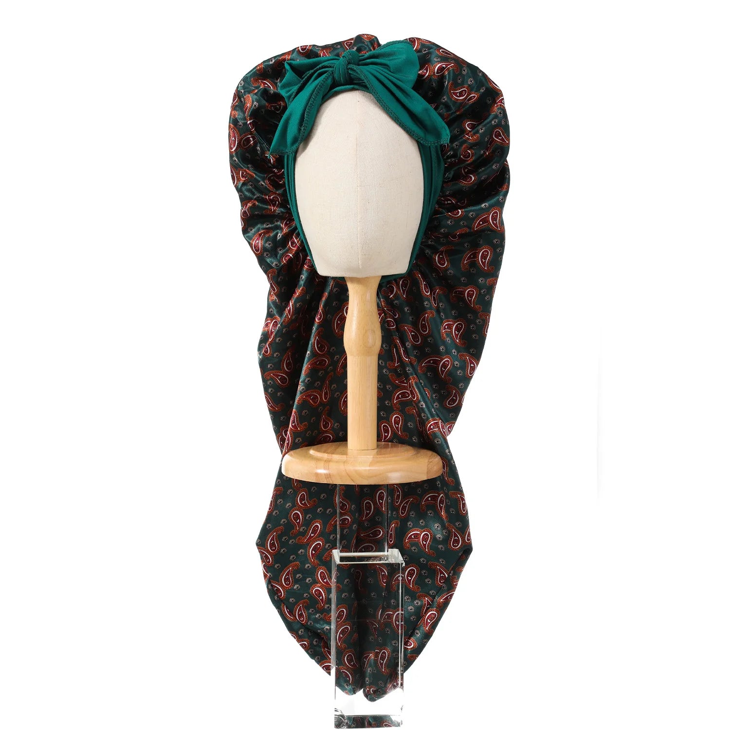 Paisley Print Long Strap Bonnet - Polyester Satin Hair Care Cap with Adjustable Straps for Hair Protection and Care - NamafadStore