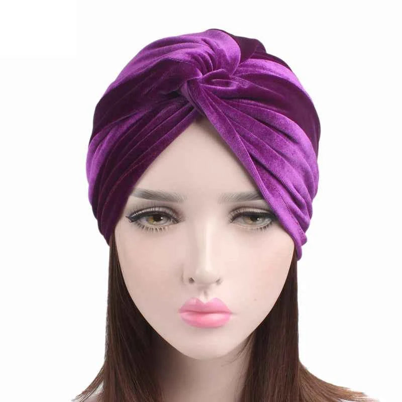 New Muslim Women Velvet Turban Hat Soft Stretch Cross Twist Cap Bandana Headband Chemo Beanie Cap Scarf Islamic Head Wrap