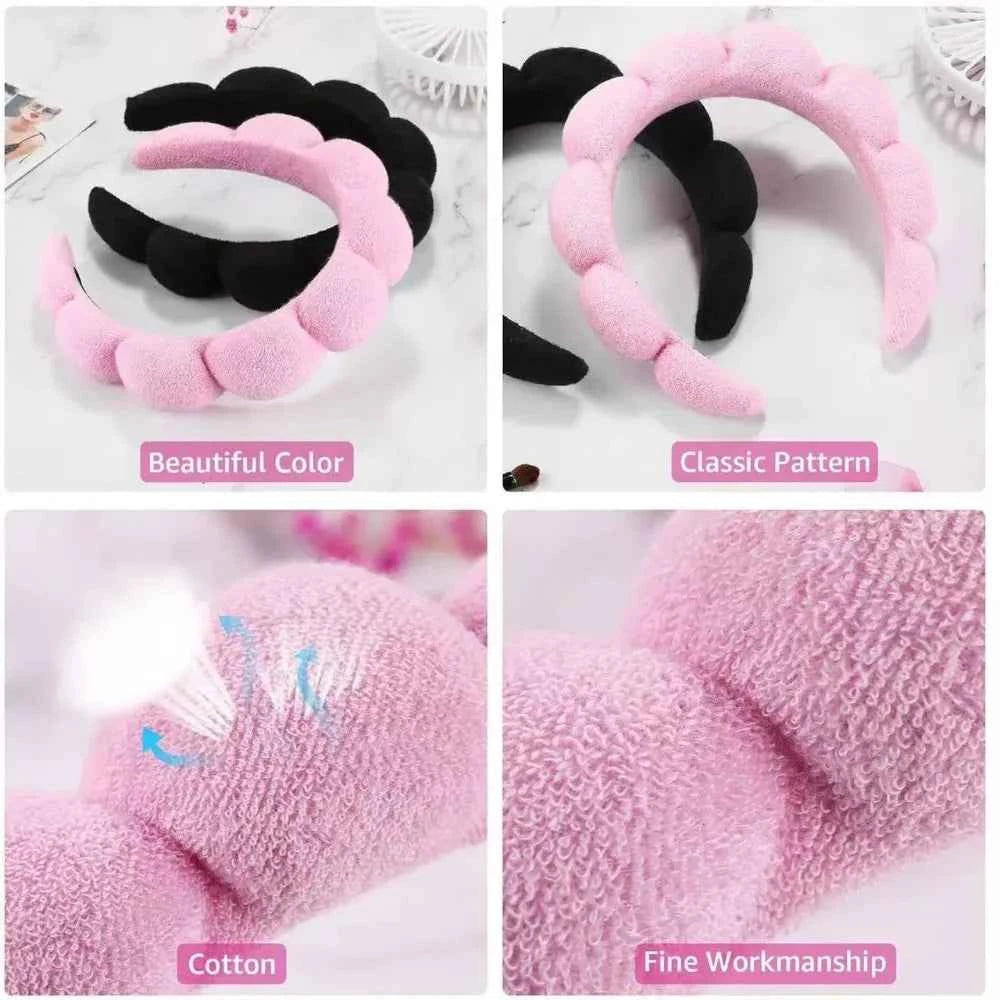 1/6Pcs Women Spa Hairband Puffy Sponge Headband Flower Hair Clip Wristbands Scrunchies for Washing Face Makeup Shower Skincare