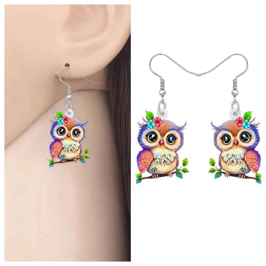 Acrylic Chubby Big Eyes Owl Earrings Cute Bird Drop Dangle Trendy Jewelry Gifts Accessories For Women Girls Kids