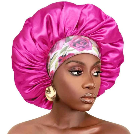 Large Women Satin Bonnet Night Hat Flower Print Elastic Wide Band Sleeping Cap Women Hair Care Shower Cap Hats Head Wrap