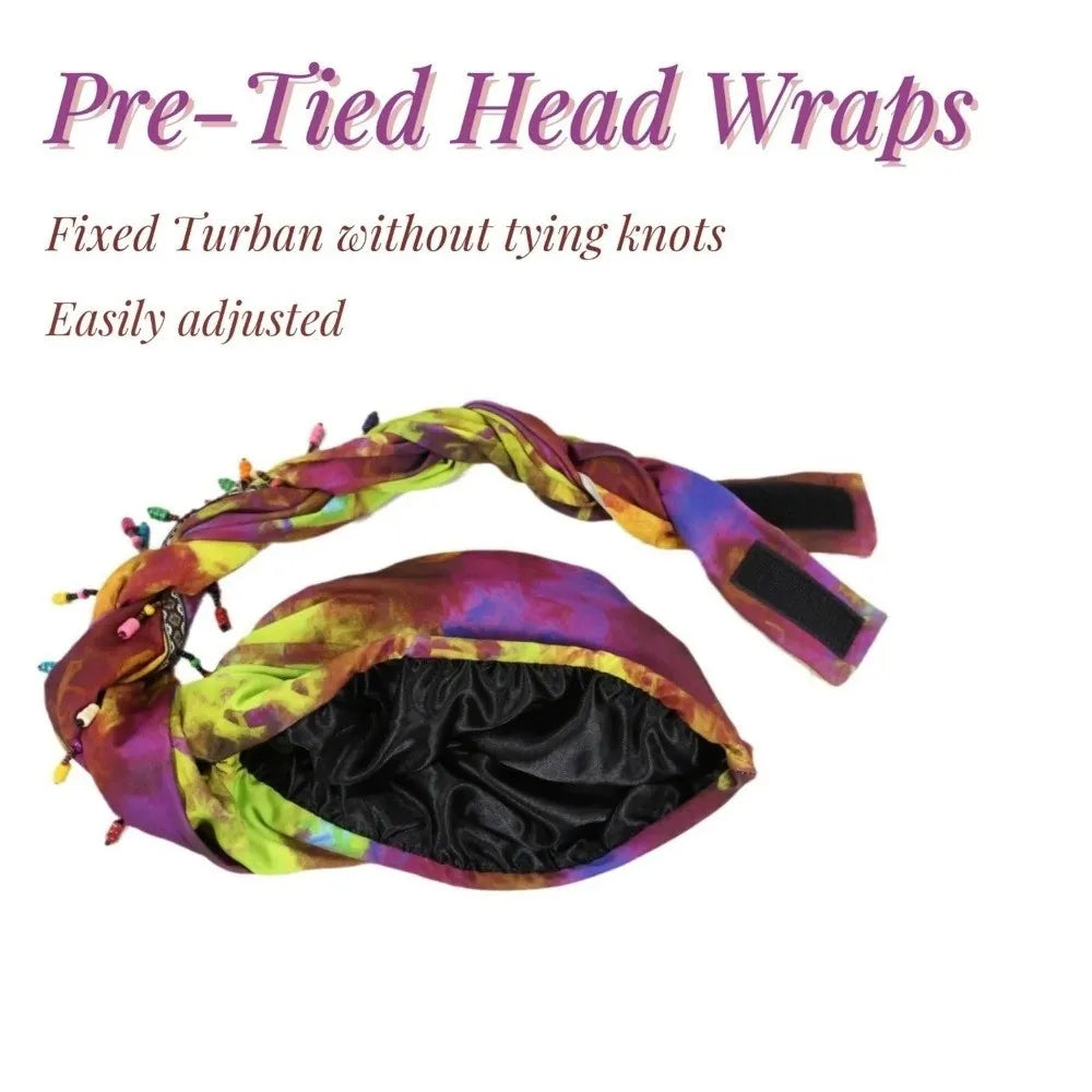 Bonnet Hat Elastic Colorful Beaded Headscarf Breathable Hijab Pre-tie Head Wraps Dome Indian Style Jacquard Pullover Cap Gifts