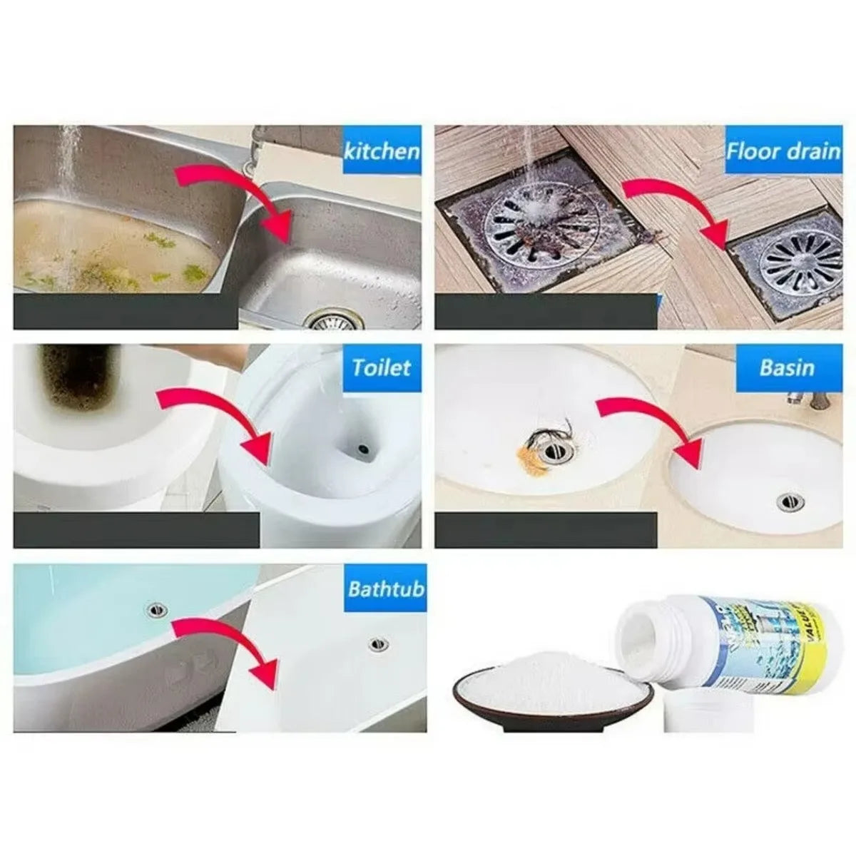 100g Powerful Sink Drain Cleaner High Efficiency  Clog Remover Kitchen Sewer Power Pipe Channel Powder Cleaning Tools