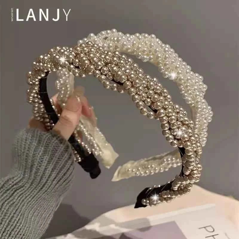Korean retro pearl hair accessories headband for women pressed hair hairpin sweet and versatile women's hair bands going out