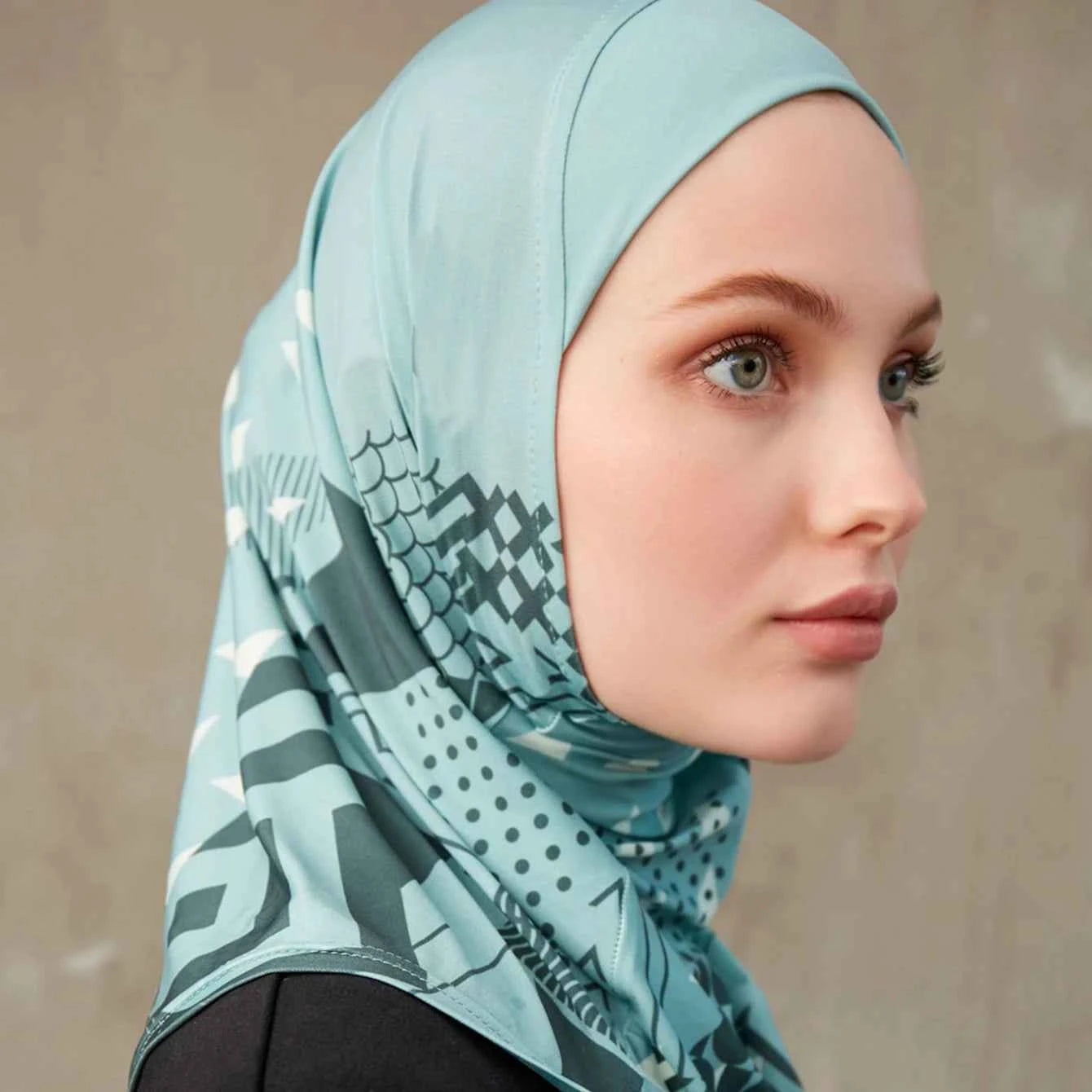 Sporty Muslim Inner Hijab Women Geometric Printing Pattern Instant Turban For Ladies Head Wrap Headband Header Model