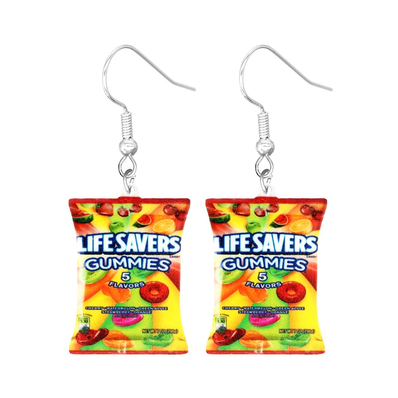 Earrings for Women 2D Acrylic Cute Snacks Girls Foods Funny Candy Chocolate Cookies