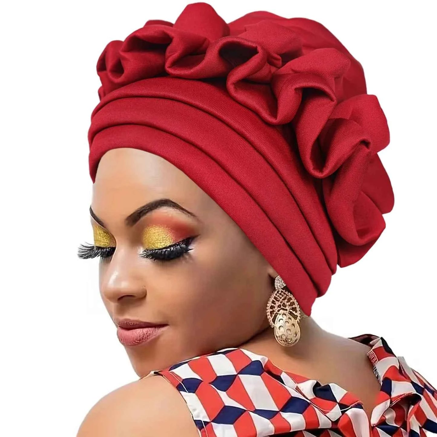 1pc Women's Turban 3-layer Brim Design With Pleated Style, Solid Color Outdoor Home Fashion Turbans, African Headwrap