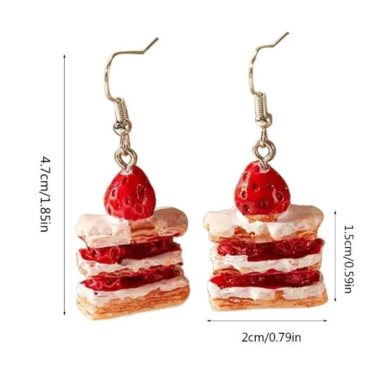 Unique Strawberry Cake Earrings Food Shaped Ear Rings Handcrafted Eardrops Ear Pendants Stylish Accessories for Girls
