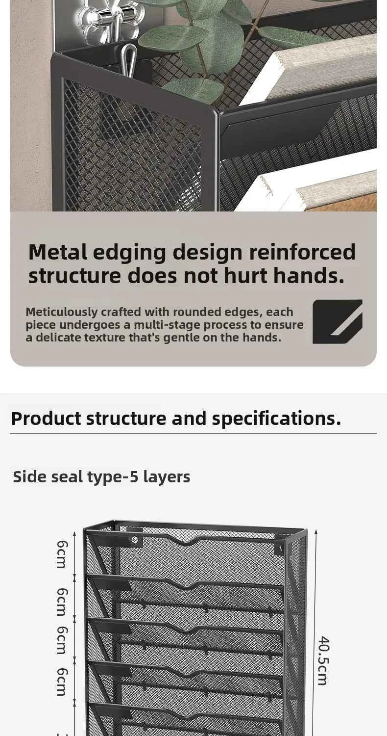 5 Pocket Mesh Hanging Wall File Organizer, Wall Mounted Mail Paper Document Folder Holder,Magazine Rack for Office Home School.