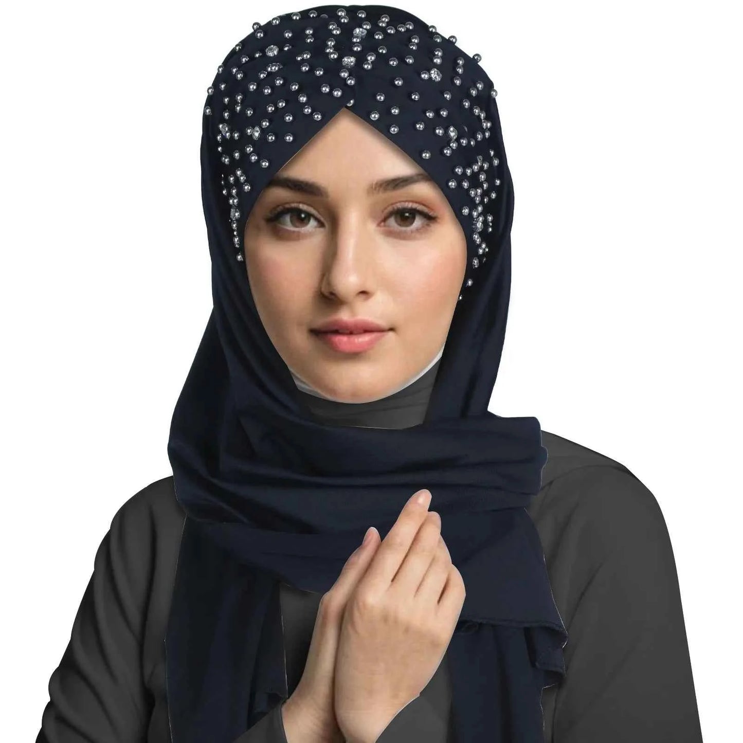 Instant Hijabs Hijab Scarf With Diamonds Jersey Caps Bonnet Brand Design Muslim Scarf Plain Pull On Ready Wear Wrap Head Cover