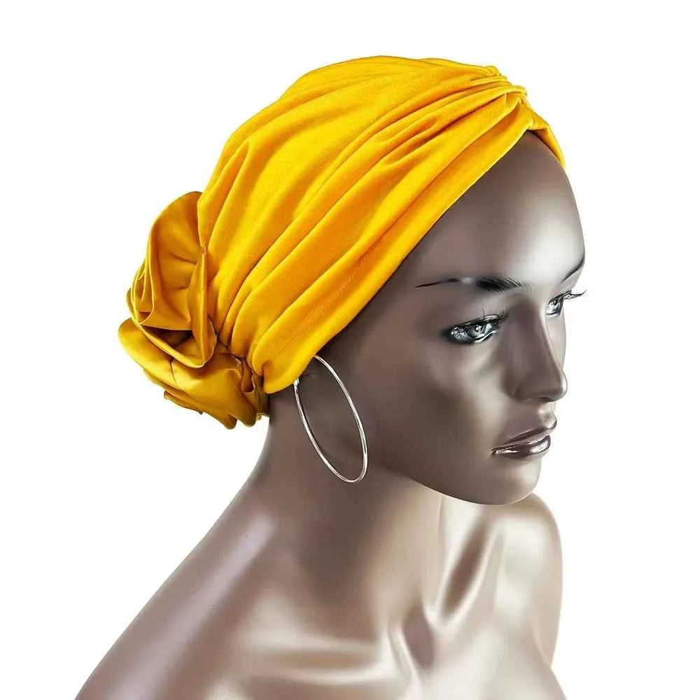 New Fashion Satin Flowers Turban Hijab Hats African Head Wraps Elastic Muslim Hats Breathable Chemo Cap For Women Girls