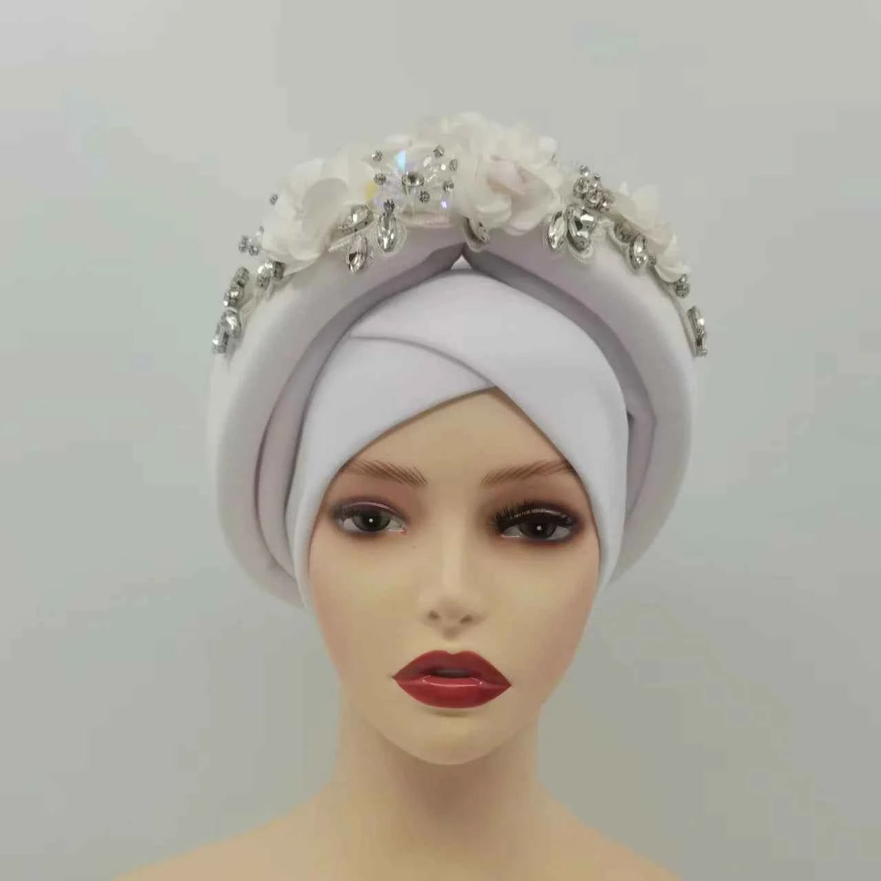 Beaded Nigeria Gele Ready African Headtie Female Head Wraps Party Headpiece Muslim Headscarf Hat Women's Turban Cap with Stones