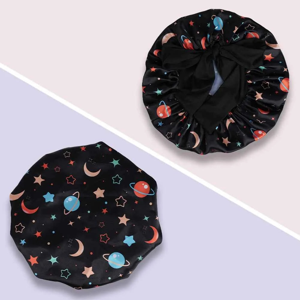 1pc Adjustable Extra Large Satin Bonnet with Bowknot - Wide-Brimmed Sleep Cap for Women, Soft Polyester Hair Care Night Hat