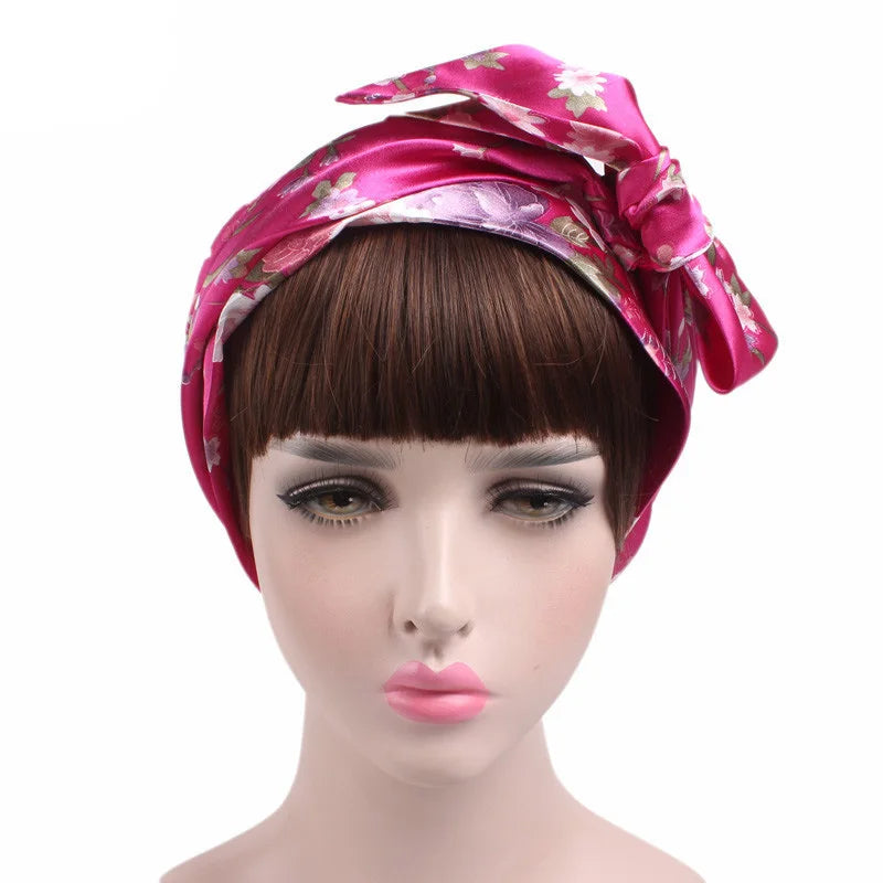 Women Silk Satin Cap Night Sleep Cap Hair Bonnet Hat Head Cover Satin Turban Headscarf Adjustable Ladies Long Hair Care Bonnet - NamafadStore