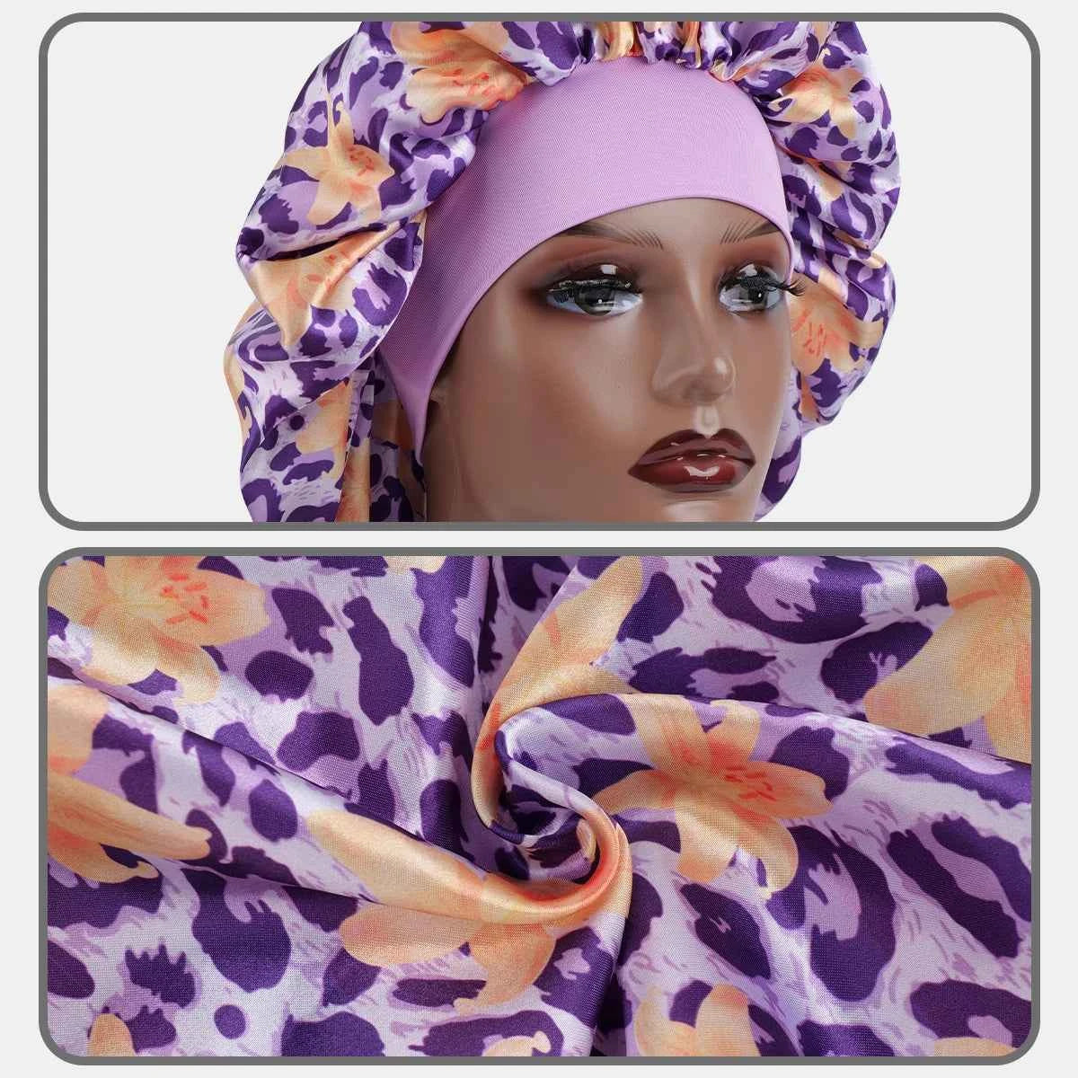 1PC Women's Leopard Print Satin Sleep Bonnet - Adjustable Night Cap for Hair Protection While Sleeping