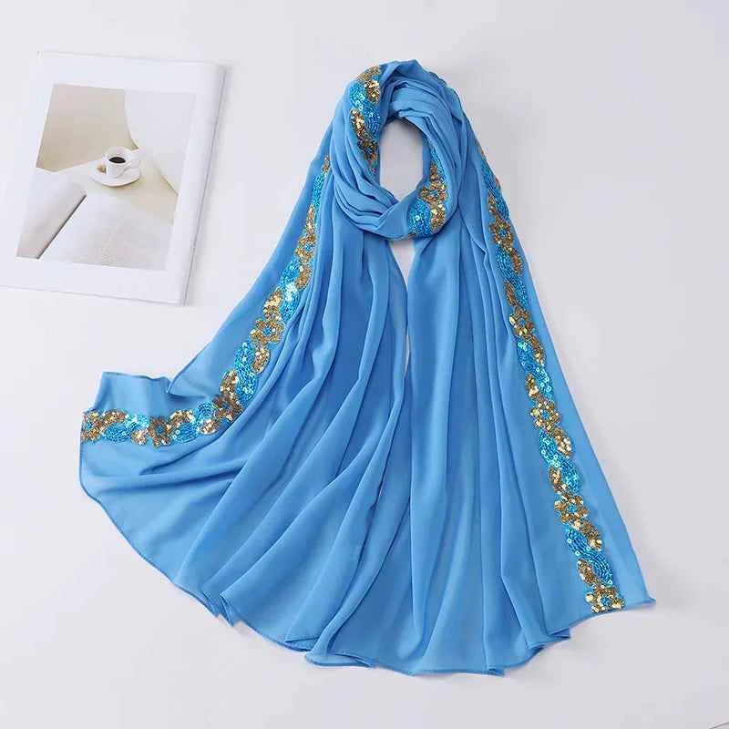 Chiffon Hijab Scarf Turban – Sequins Headwrap & Veil for Muslim Women, Fashionable Islamic Headband