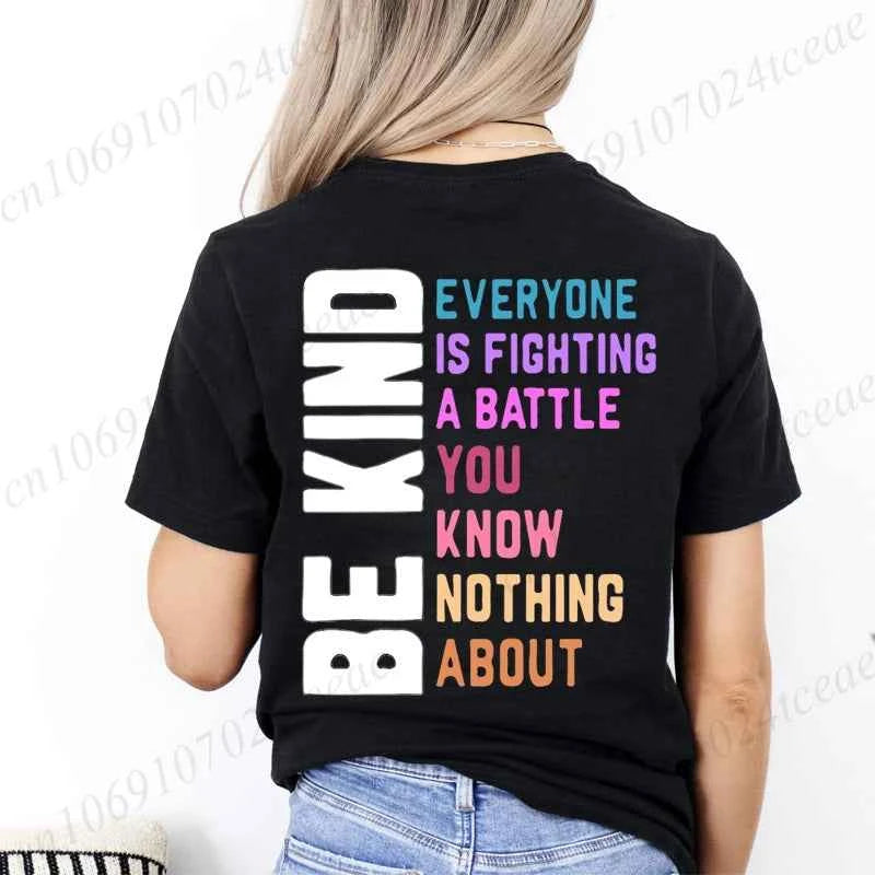 Be Kind Everyone Is Fighting Printing T-shirts for Women Clothing Be Kind Graphic Tops Short Sleeve 2026 Casual Wear Tee Tops