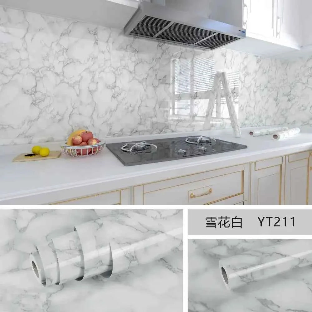 10M x 80CM Marble Self Adhesive Wallpaper Waterproof Oil Proof Kitchen Stickers Thermostability Decorative Film Home Decor