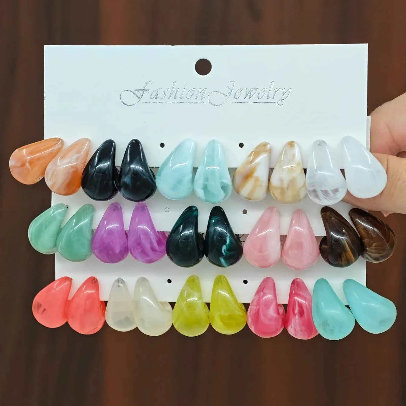 30pcs Imitation Jade Pattern Gradient Creative Dopamine Colored Water Droplet Earring Set for Women