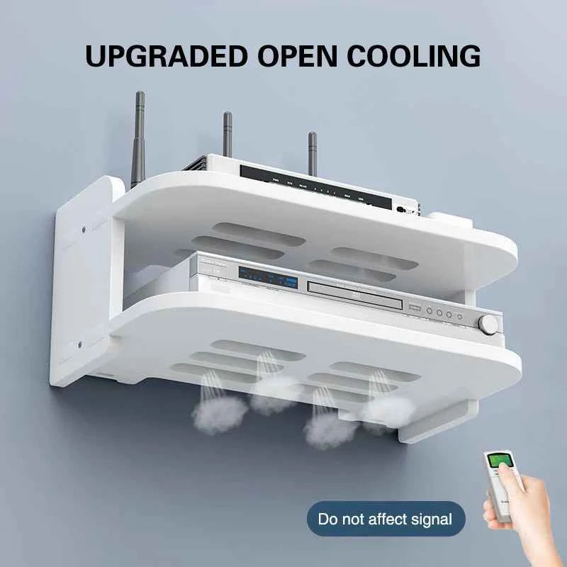 Wifi Hanging Shelf Router Power Strip Multi Outlet TV Set Top Box Cable Hidden Floating Rack Wall Mount Holder Storage Organizer