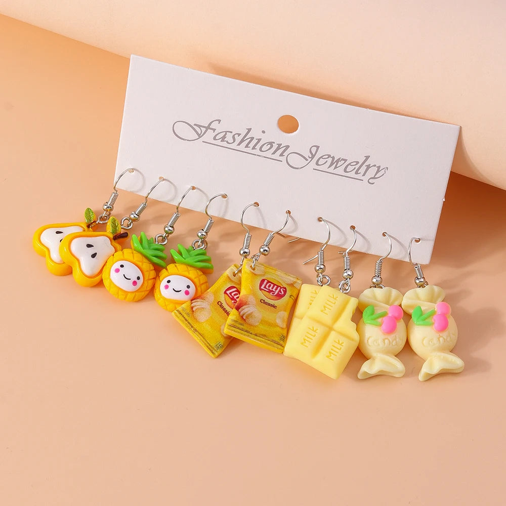 Aihua 10pcs Cute Cartoon Ice Cream Cookie Donut Chocolate Earring Set Acrylic Food Earrings for Women Kids Trendy Jewelry Gifts