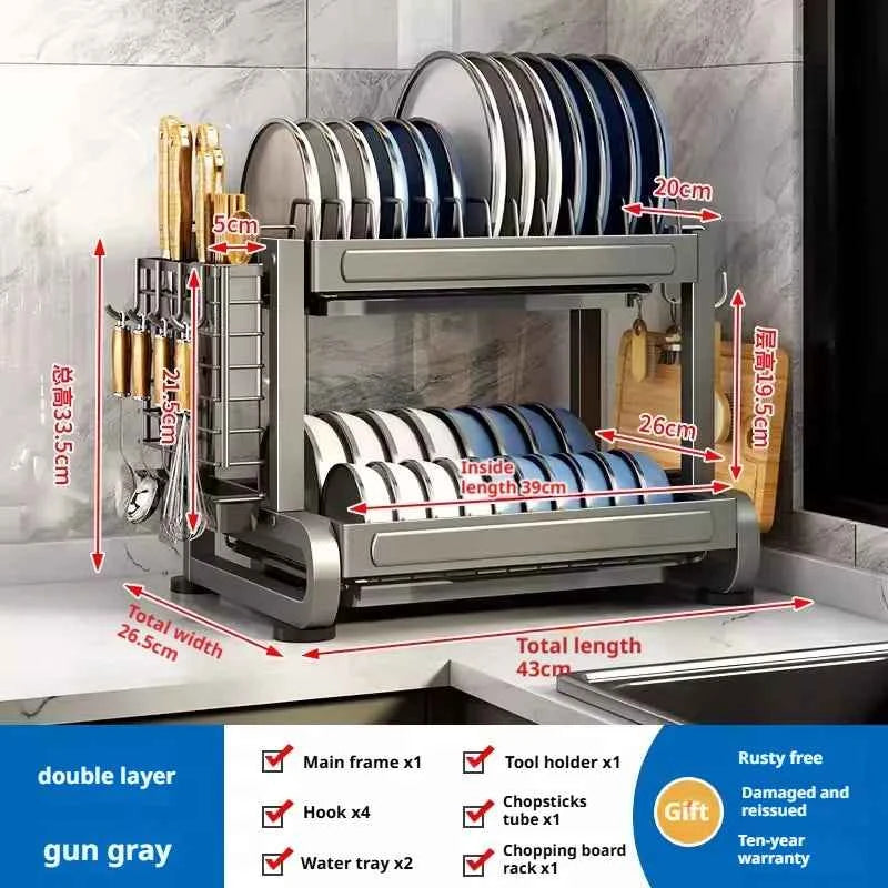 Kitchen Dish Bowl Drainer Storage Rack Countertop Dinnerware Organizer Drain Basket Household Dish Drying Rack Stand Shelf