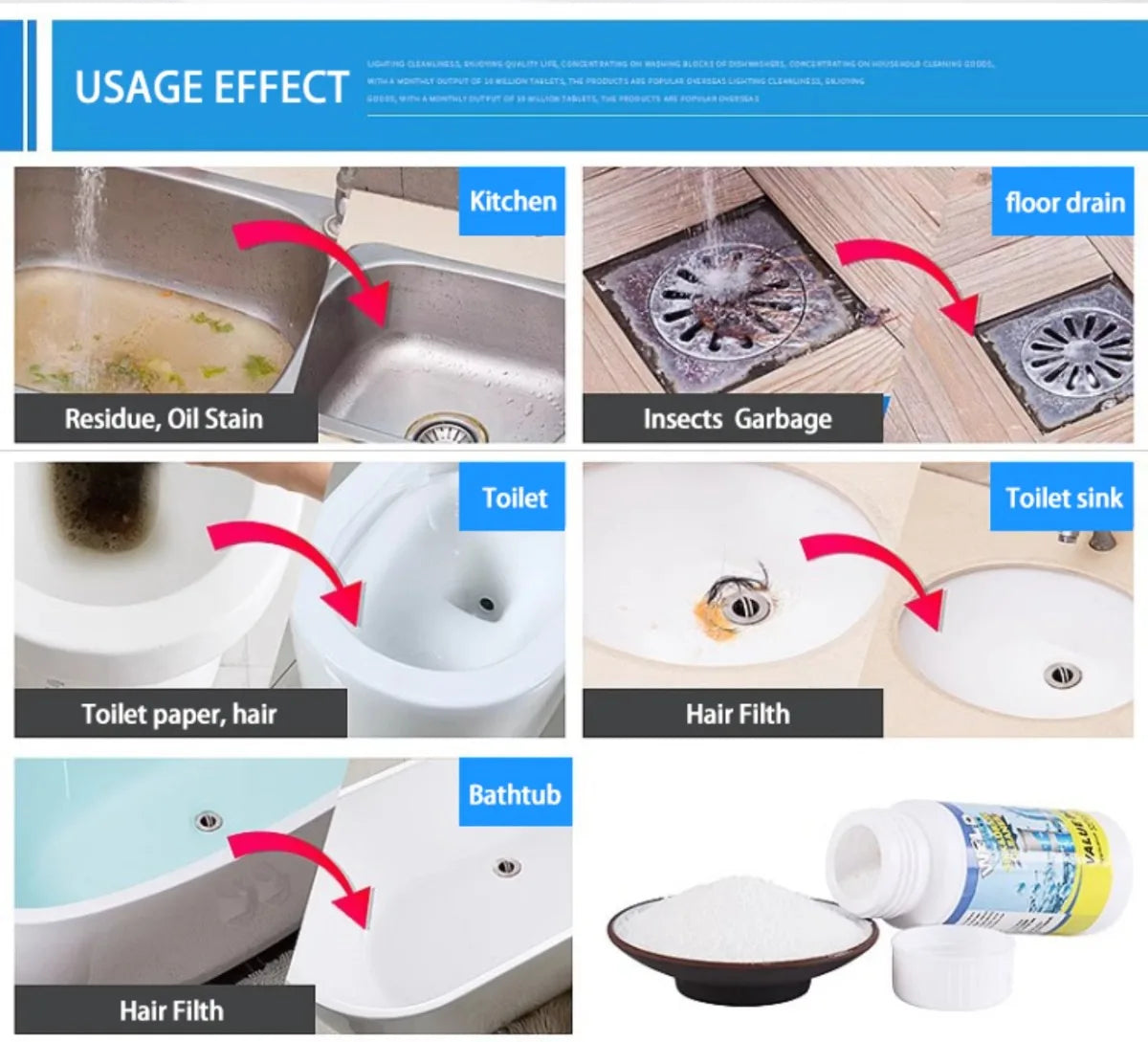 100g Powerful Sink Drain Cleaner High Efficiency  Clog Remover Kitchen Sewer Power Pipe Channel Powder Cleaning Tools