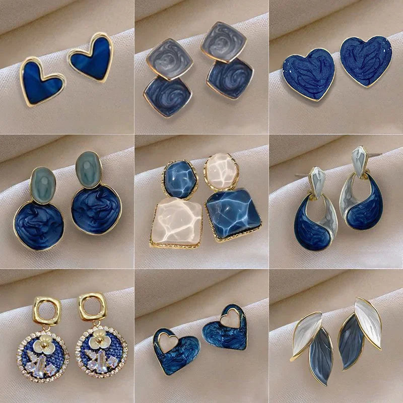 Golden Metal Blue Bowknot Earrings Fashion Jewelry Bow-tie Earrings Women Cute Romantic Pendientes Female Stud Earrings