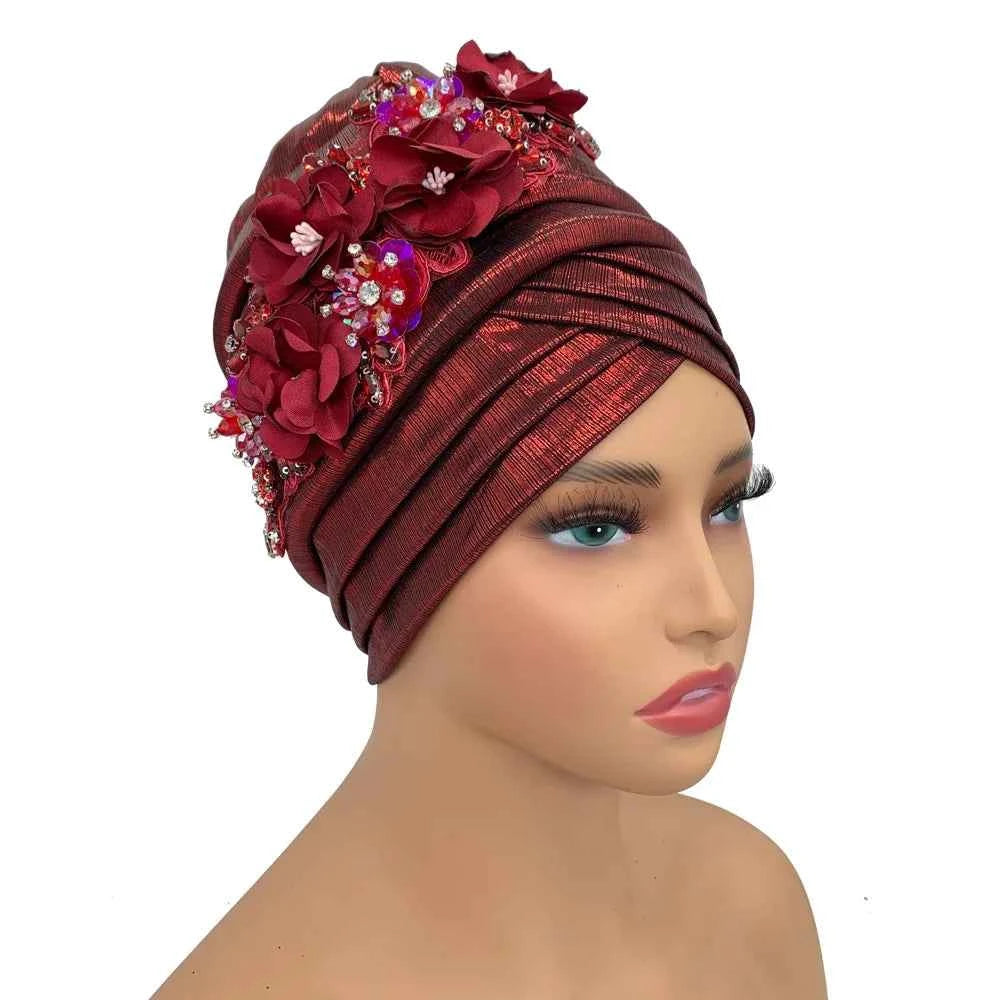 Already Made Wedding Geles Female Head Wraps with Diamond Flower 2024 New African Women's Turban Cap Nigeria Auto Gele Headtie