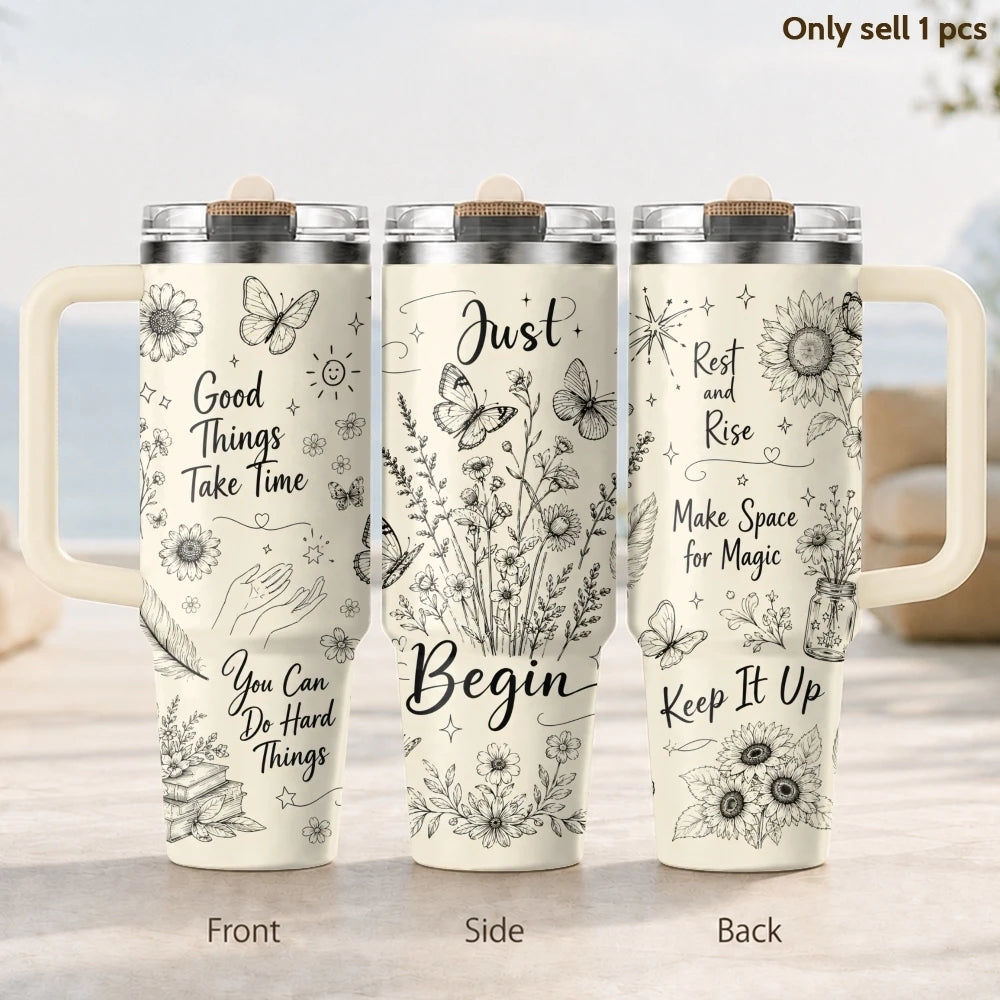 Just Breathe 40oz Tumbler – Motivational Stainless Steel Insulated Cup