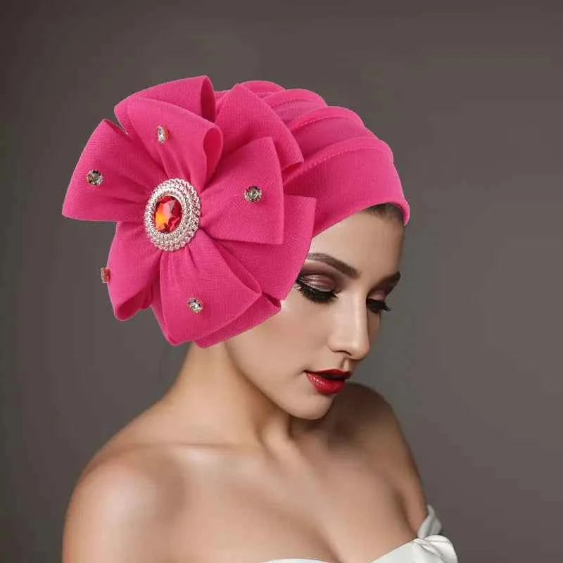 Fashion Diamond Flower Turban Caps for Women Headwear Hat Muslim Headscarf Bonnet Lady Bandana Hair Accessories Caps