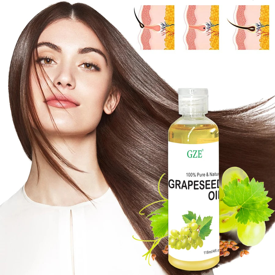 GZE Grapeseed Oil, Skin Care for Sensitive Skin, Light Silky Moisturizer for All Skin Type, Hair Strengthens Vegan Thickening - NamafadStore