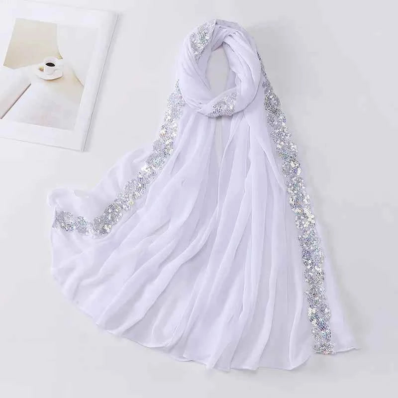 Chiffon Hijab Scarf Turban – Sequins Headwrap & Veil for Muslim Women, Fashionable Islamic Headband