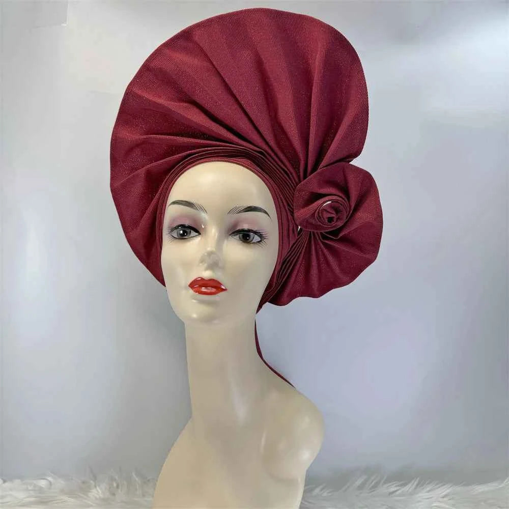 Already Made Headtie Pink African Headtie Gele Headwear for Wedding , Nigerian Braid Turbans Wraps,