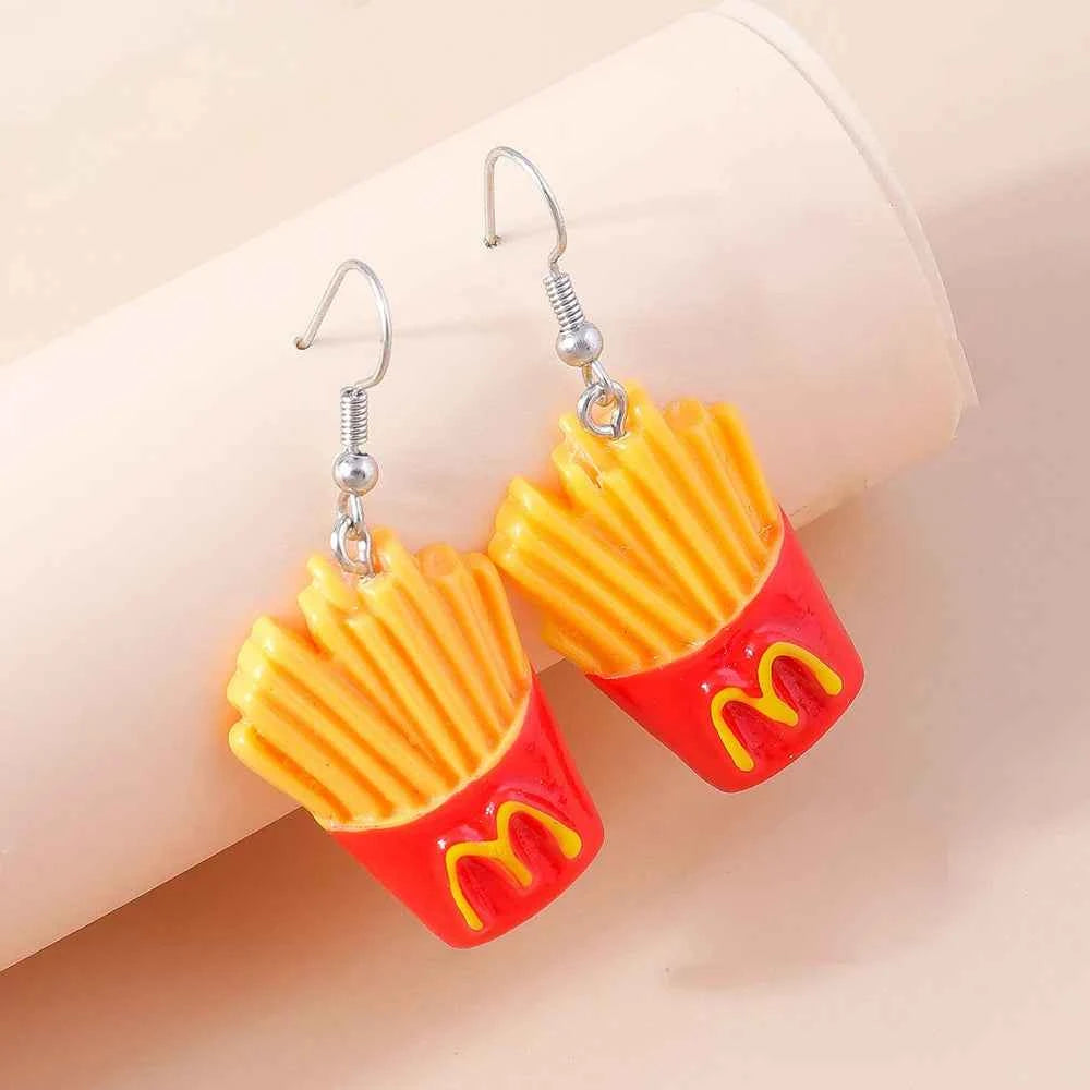 Cute Resin 3D Simulation Food Earrings for Women French Fries Cookies Ice Cream Hamburg Pizza Chocolate Girl Kids Gift
