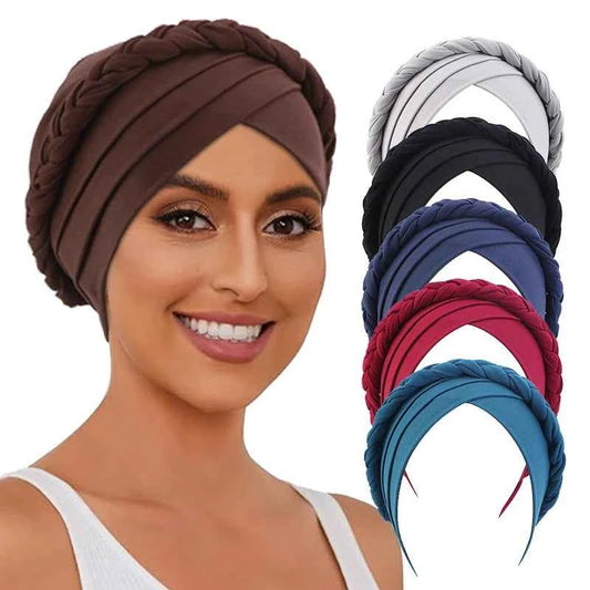 Women Muslim Braid Elastic Turban Hijab Headwrap Chemo Headscarf Hair Cover Wrap Islamic Headwear