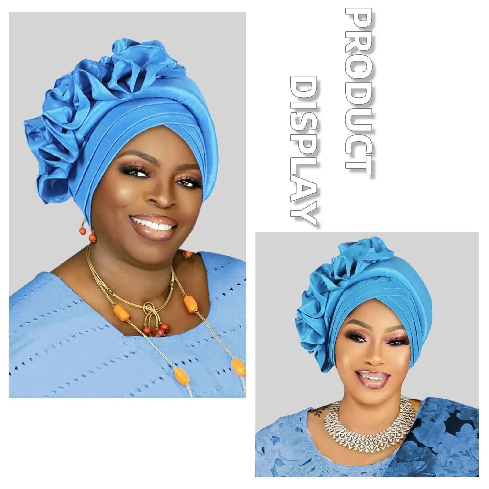 Ruffled Turban Cap for Women African Lady Head Wraps Bonnet Nigeria Female Headtie Wedding Party Headgear
