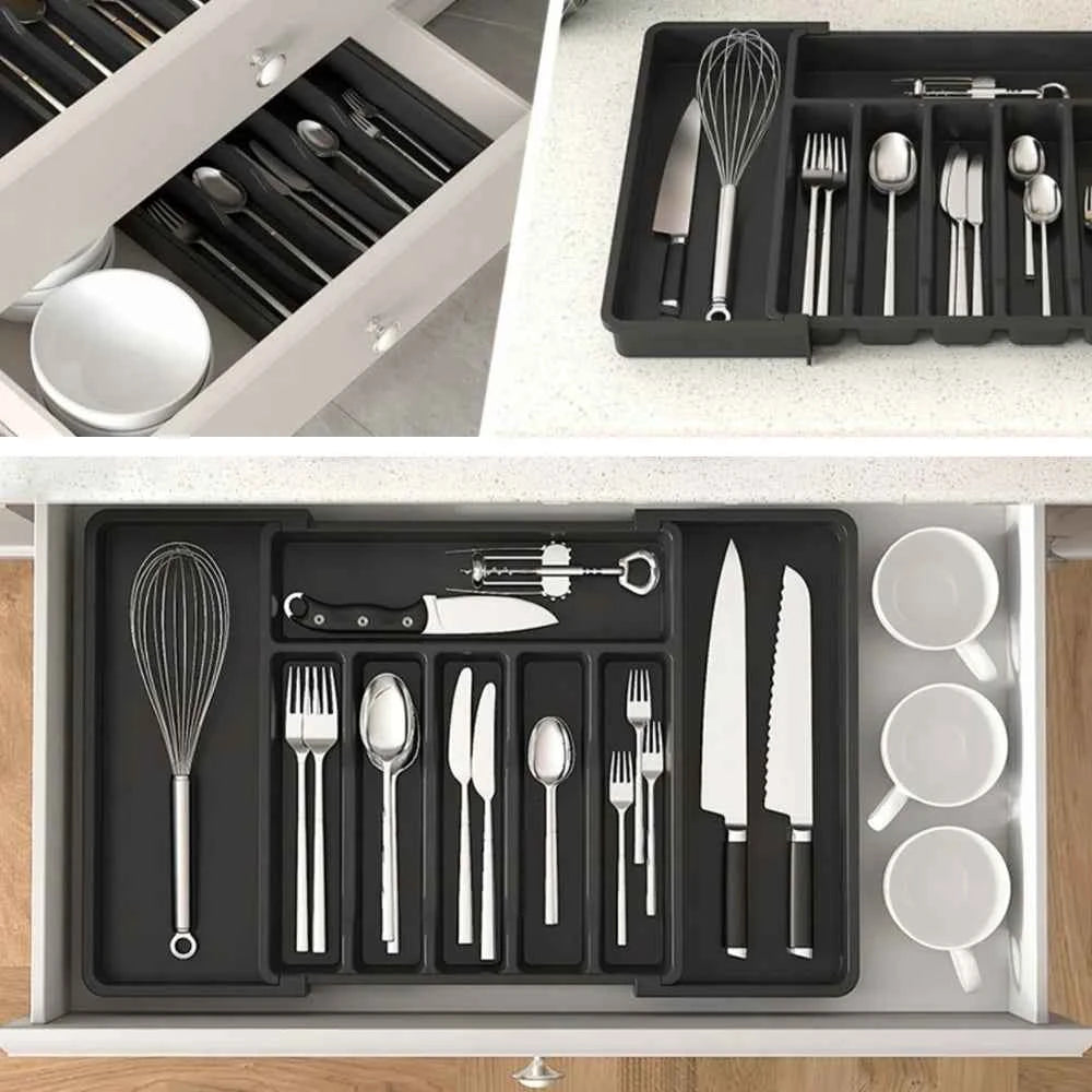 1Pc Expandable Kitchen Drawer Organizer, Adjustable Retractable Cutlery Storage Box for Spoons Forks Knives Flatware and Cutlery