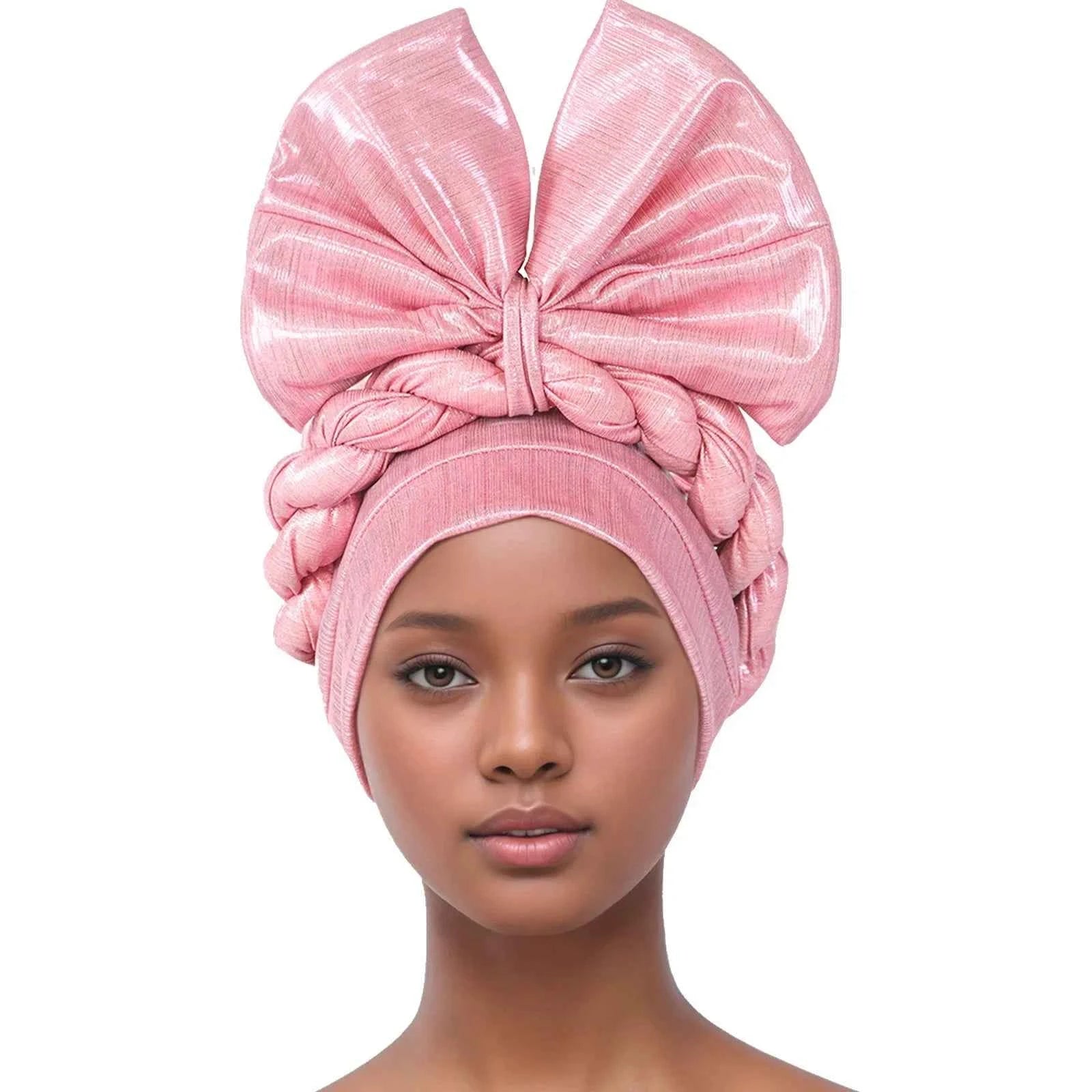 African Lady Head Wraps Nigeria Autogele Headtie Wedding Party Headgear Turbante Mujer Exaggerated Bow Turban Cap for Women