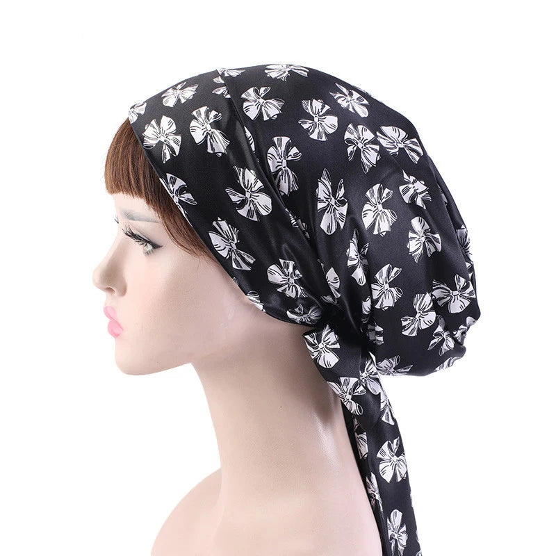 Women Silk Satin Cap Night Sleep Cap Hair Bonnet Hat Head Cover Satin Turban Headscarf Adjustable Ladies Long Hair Care Bonnet - NamafadStore