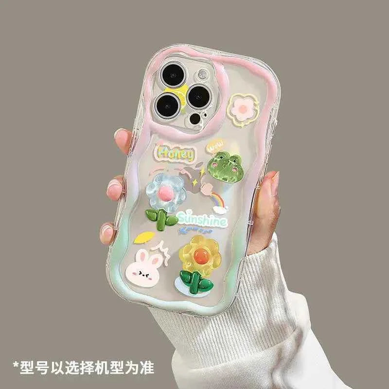 3D Cartoon Cute Flower Case For iPhone 16 15 14 Plus 13 12 Mini 11 Pro XR XS Max cover With Wrist Chain
