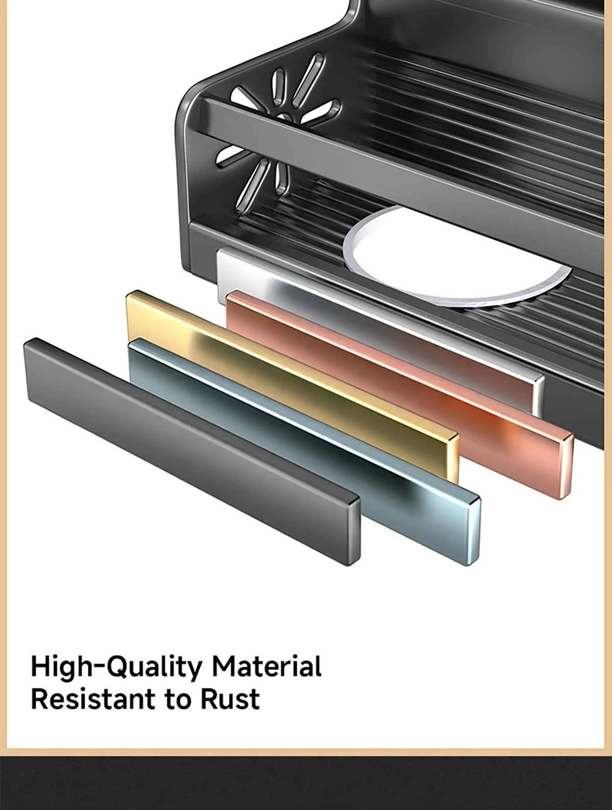 Metal Kitchen Shelf No-Punch Large Capacity Storage Kitchen Utensils Skeletonized Drainage Design Easy to Clean Black