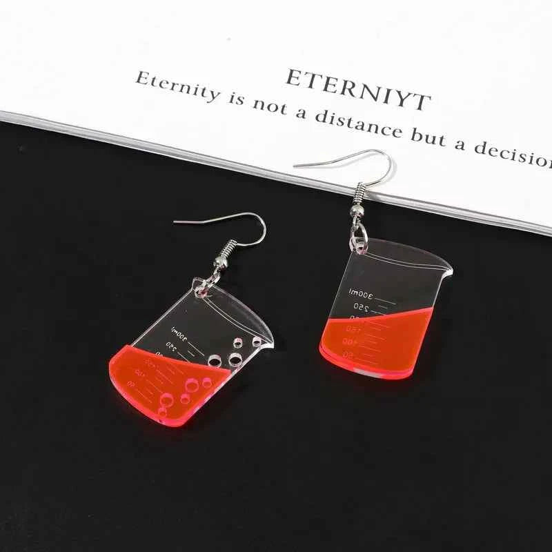 Creative Transparent Scale Cup Pendant Earrings Personalized Trendy Chemical Beakers Women's Earrings