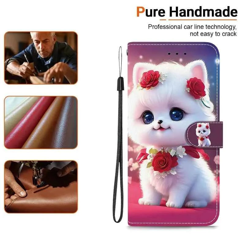 i17e Air Rose Cat Bear Case for iPhone 17e 16e 15 14 Plus 13 12 iphone17 Pro Max Cases Wallet Flip Stand Back Cover Strap Coque