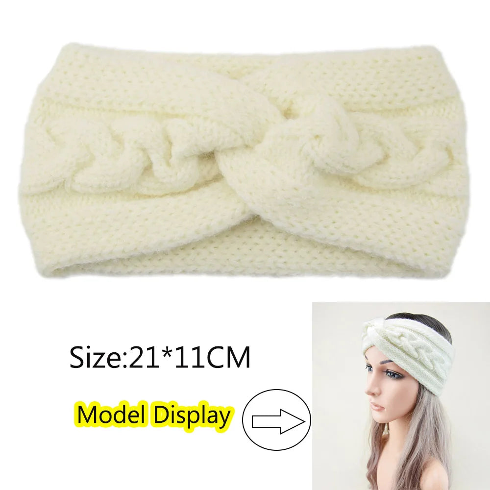 Winter Knitted Headbands for Women Warm Woolen Knitting Ear Warmer Cross Knot Turban Headwear Girls Hair Band Hair Accessories - NamafadStore