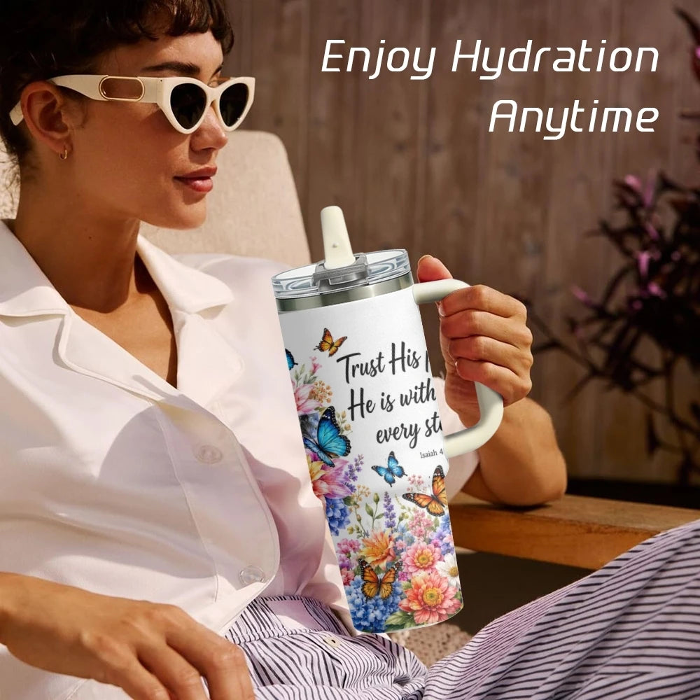 40oz Christian Butterfly Floral Tumbler – Insulated Stainless Steel Cup