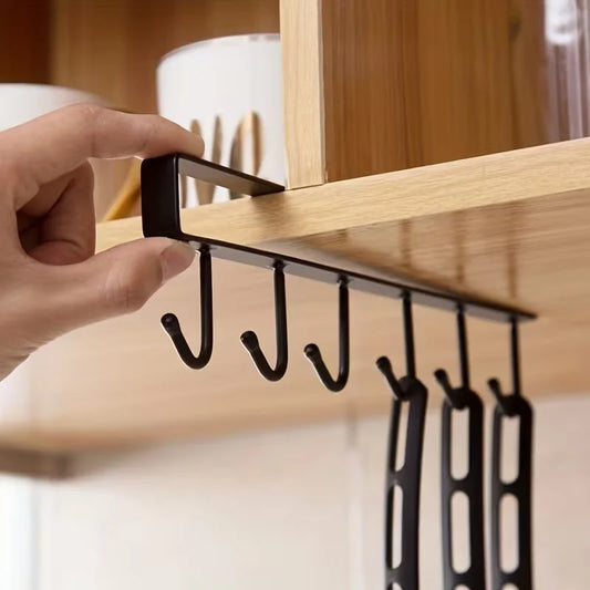 Compact 6-Hook Rack, Removable Cup & Mug Holder for Kitchen, Home & Office Storage