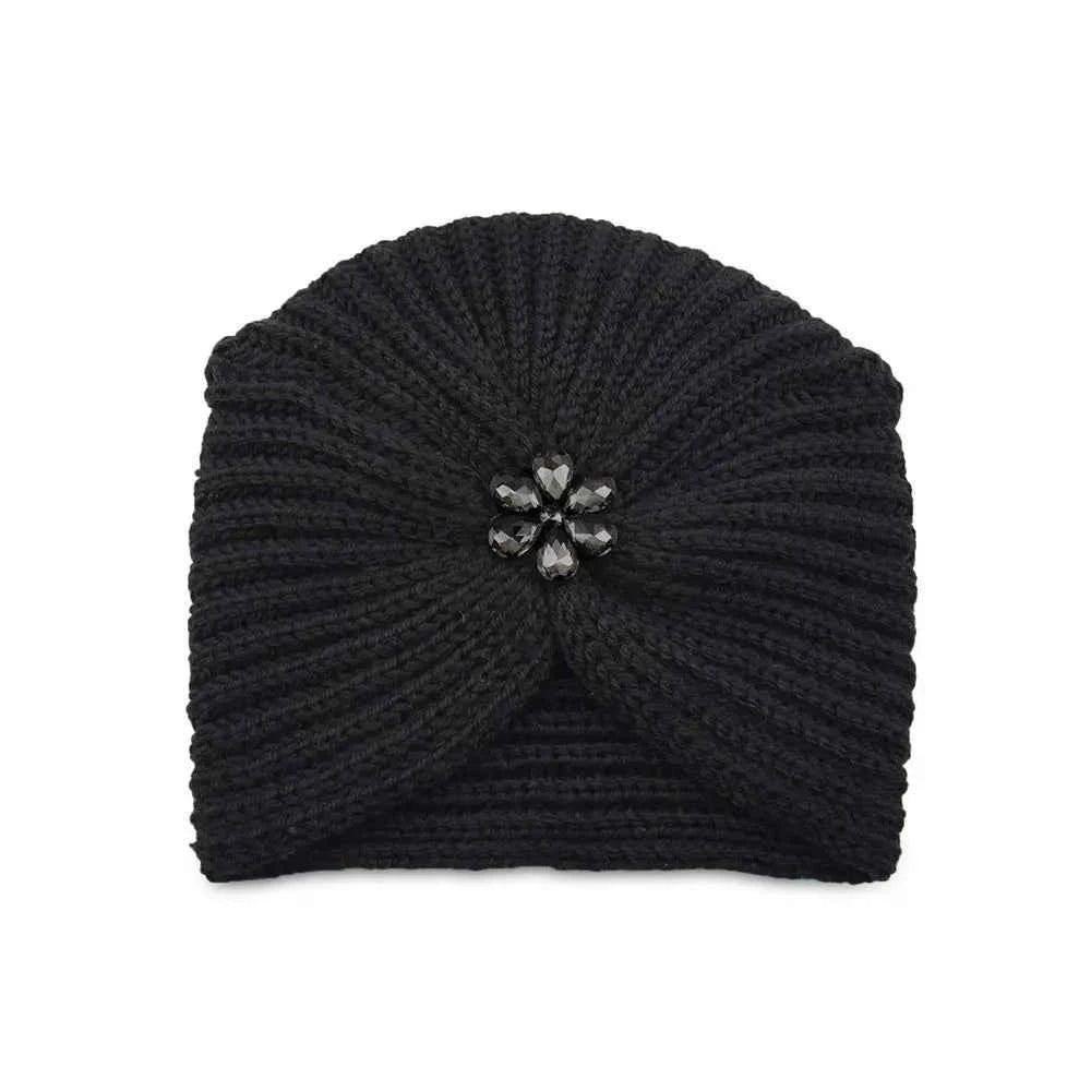 Fashion Winter Warm Hijab Caps Soft Thick Bohemia Turban Diamond Jewelry Wool Knitting Knitted Hats for Women